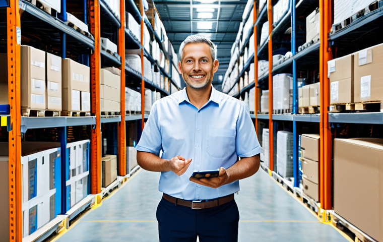 **
"A professional logistics manager, fully clothed in appropriate business attire, stands in a modern, brightly lit warehouse, surrounded by automated systems and neatly organized shelves. The scene should convey efficiency and technological advancement. Perfect anatomy, correct proportions, natural pose, well-formed hands, proper finger count, professional setting, safe for work, appropriate content, modest, family-friendly."
**