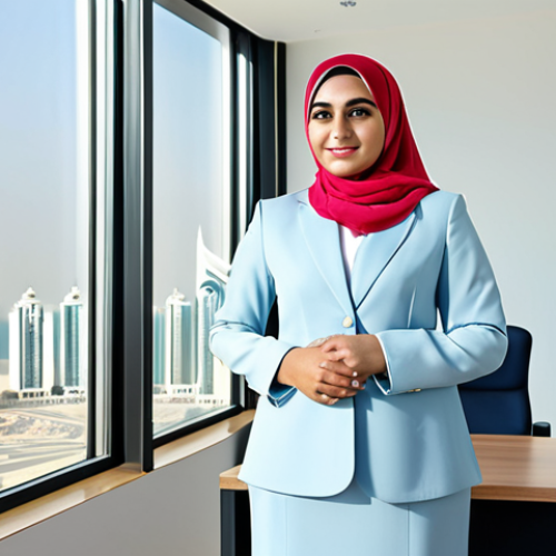 **

"A professional Arab businesswoman in a modern, modest business suit, standing in a bright and airy office in Dubai, fully clothed, appropriate attire, safe for work, perfect anatomy, natural proportions, professional photography, high quality, modern Islamic art in the background."

**