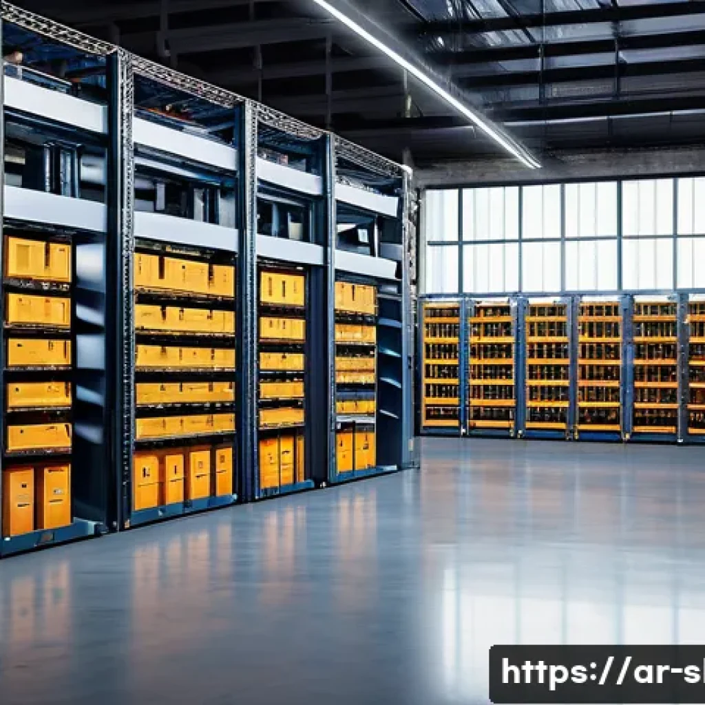 스마트물류 물류 로봇과의 협업 - A highly detailed futuristic warehouse interior in an Arabic-speaking region, showcasing smart stora...