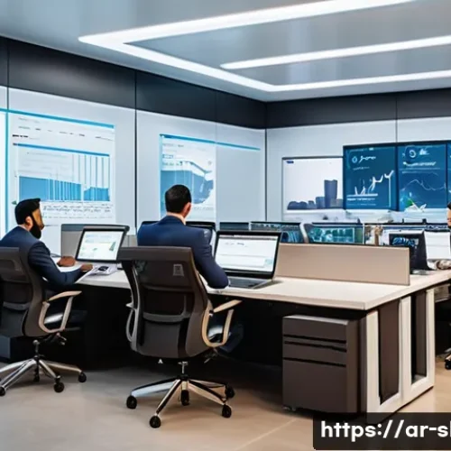 스마트물류 실무 워크숍 후기 - A modern logistics control room set in a Middle Eastern office environment, featuring diverse Arab p...