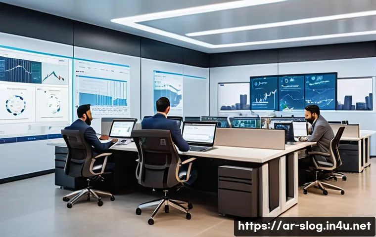 스마트물류 실무 워크숍 후기 - A modern logistics control room set in a Middle Eastern office environment, featuring diverse Arab p...