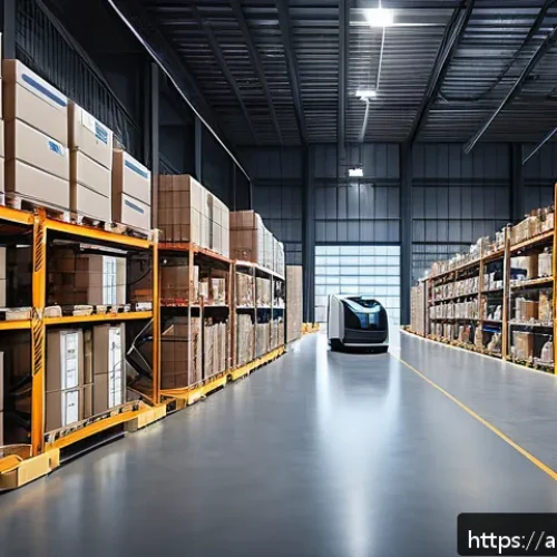 스마트물류 실무 사례 인터뷰 - A modern logistics warehouse interior in the Middle East, showcasing advanced automation with sleek ...